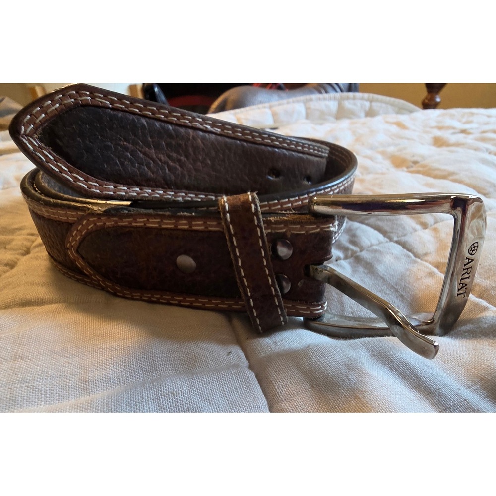 Ariat Belt Mens 38 Brown Leather Western Contrast Stitch A10004305 Cowboy